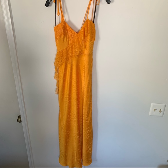 SELF-PORTRAIT Orange Lace Frilled Jacquard Dress - Picture 4 of 14